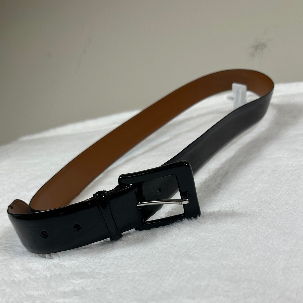 Lauren Ralph Lauren Belt Women XL Black Patent Leather Square Buckle